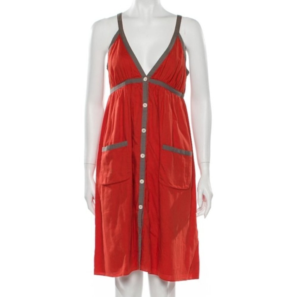 Proenza Schouler Orange Gray Button Front Sleeveless Dress